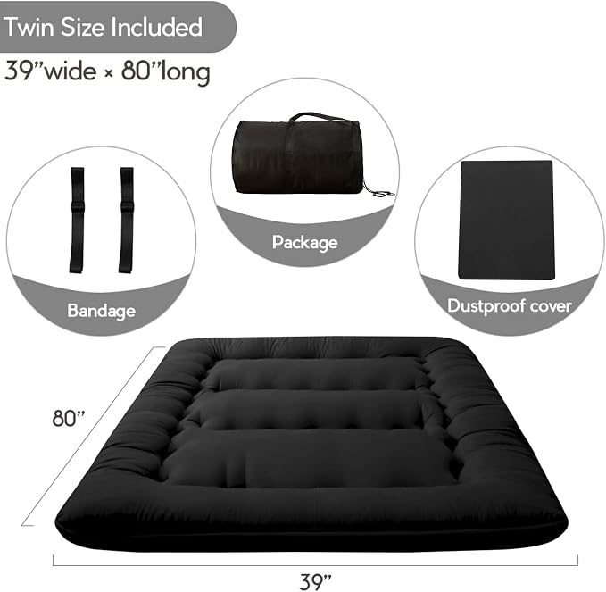 Japanese Foldable Futon Mattress, 4 Inch Thick Twin Size Floor Mattress