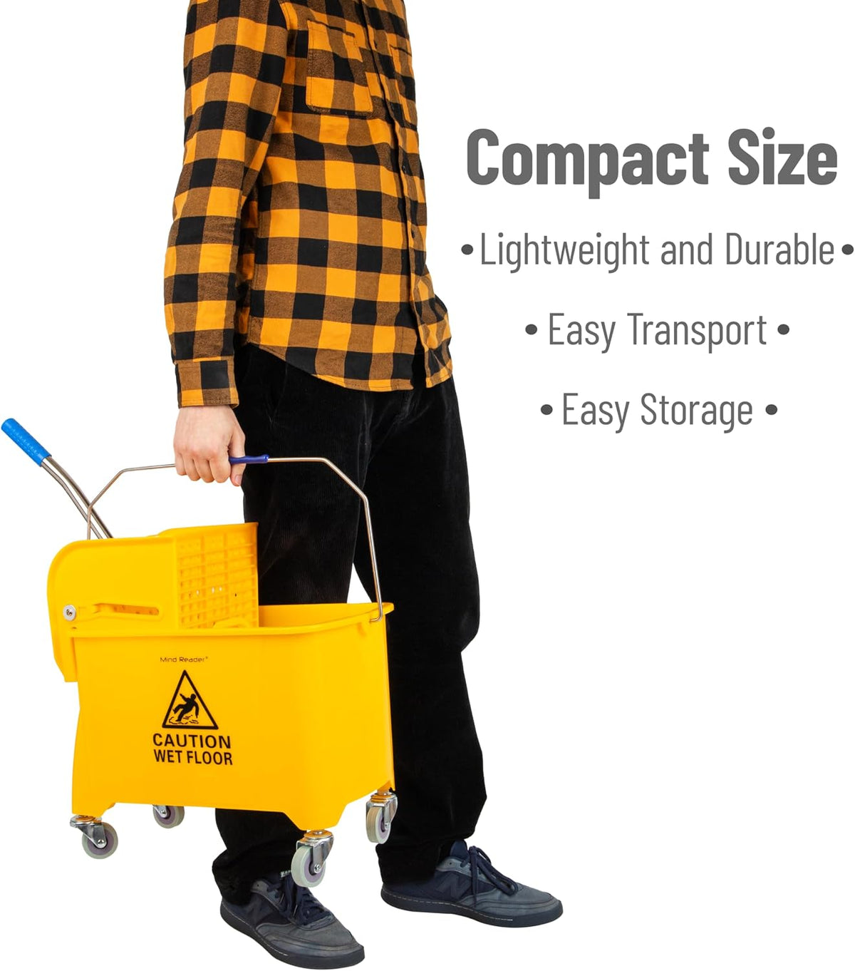 Mind Reader Mop & Bucket Set with Wringer, 5.5 Gallon Wheeled Cleaning System