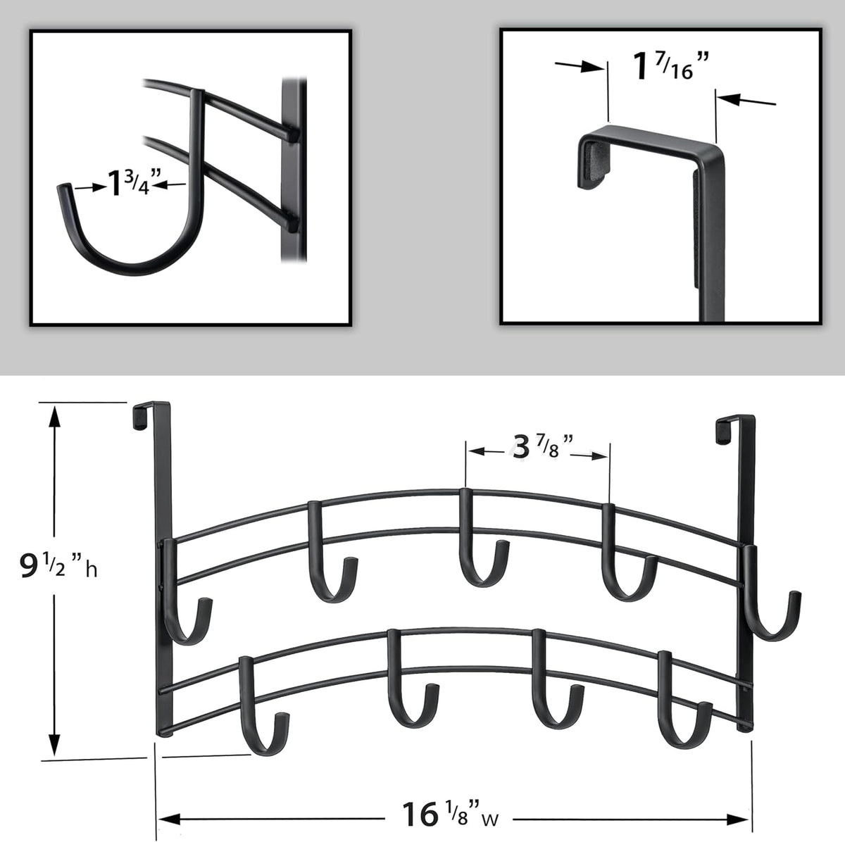 Bronze Multi-Purpose Door Rack, 9 Hooks Over The Door Coat & Towel Hanger