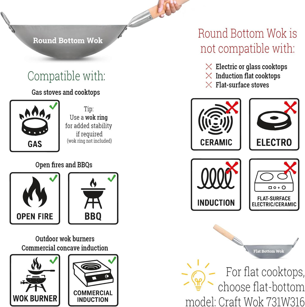 Craft Wok Traditional Hand Hammered Chinese Carbon Steel Wok with