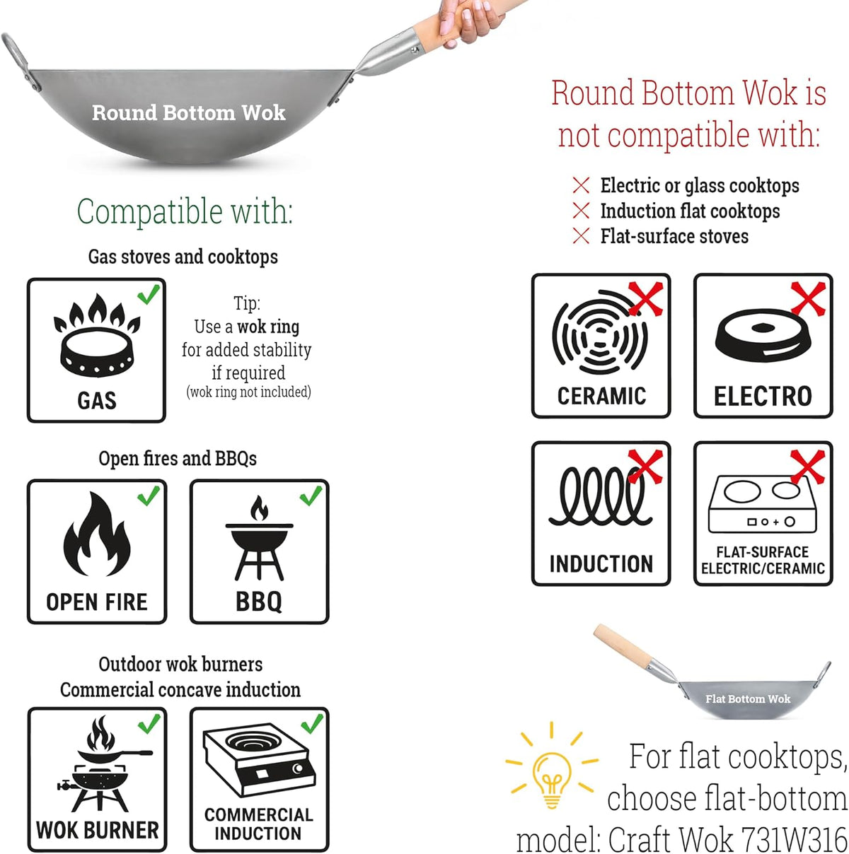 Craft Wok Traditional Hand Hammered Chinese Carbon Steel Wok with