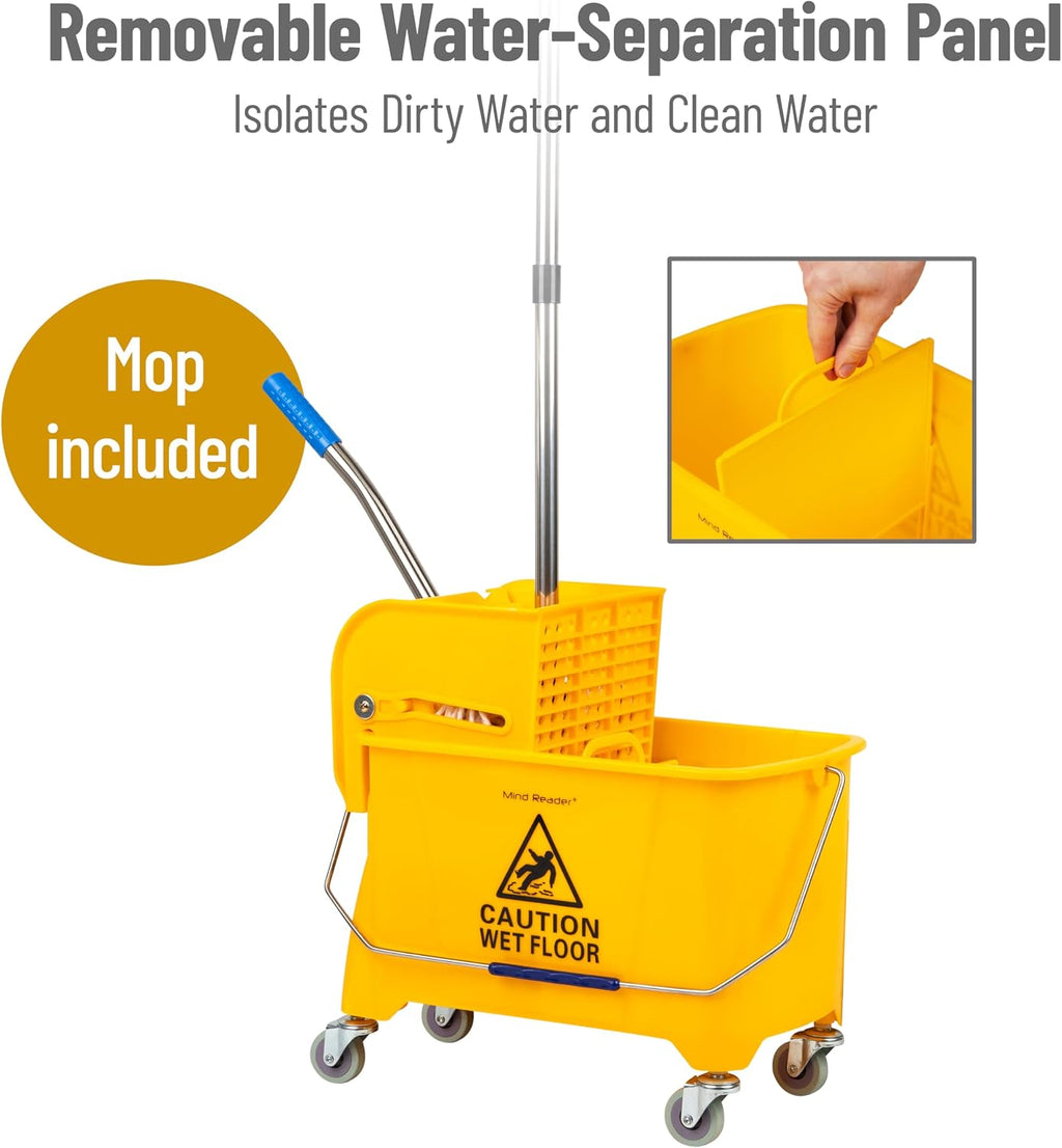 Mind Reader Mop & Bucket Set with Wringer, 5.5 Gallon Wheeled Cleaning System