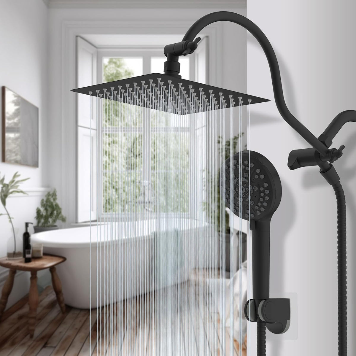 Premium all-metal construction, cUPC certified, 8-inch high-pressure rainfall showerhead.