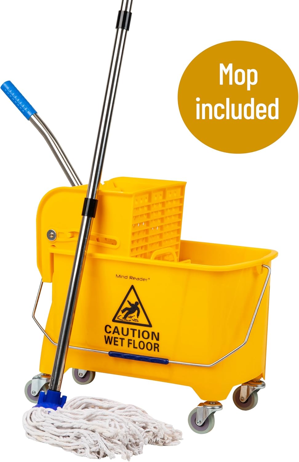 Mind Reader Mop & Bucket Set with Wringer, 5.5 Gallon Wheeled Cleaning System