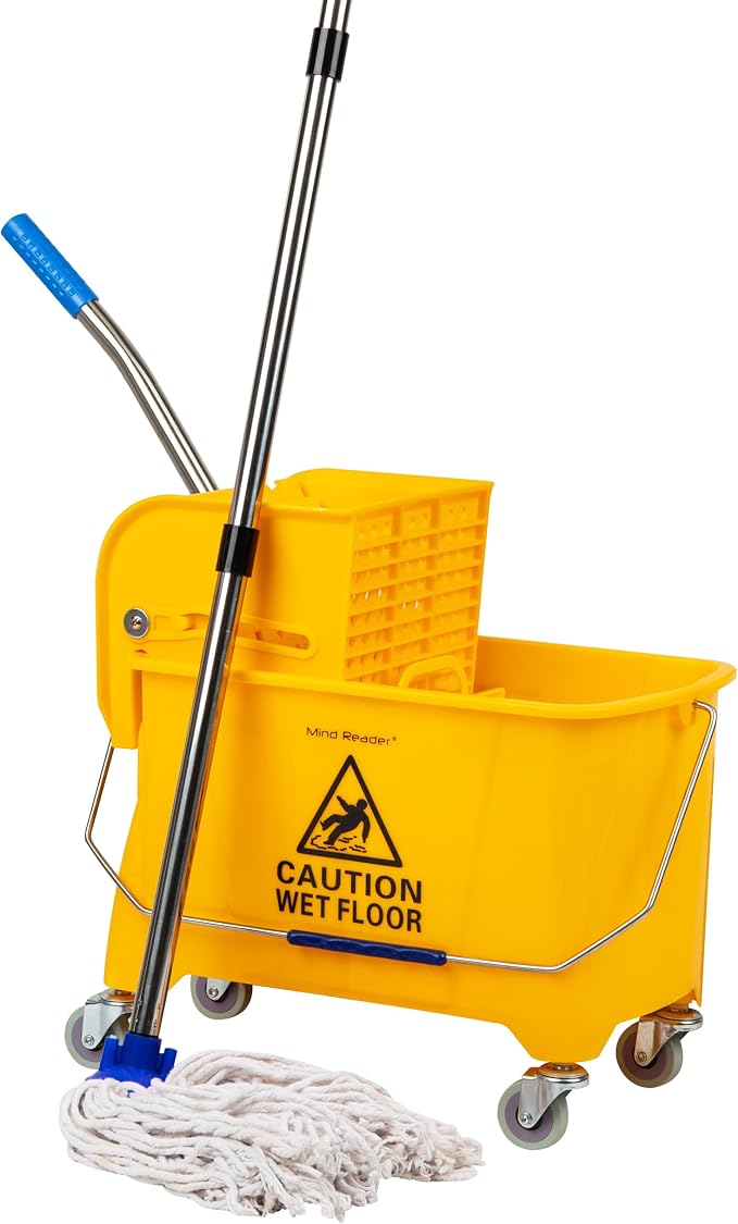 Mind Reader Mop & Bucket Set with Wringer, 5.5 Gallon Wheeled Cleaning System