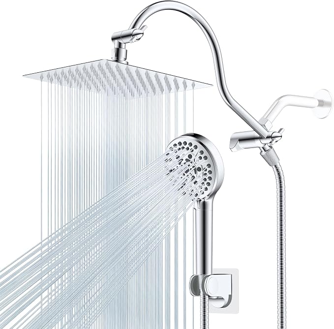 Premium all-metal construction, cUPC certified, 8-inch high-pressure rainfall showerhead.