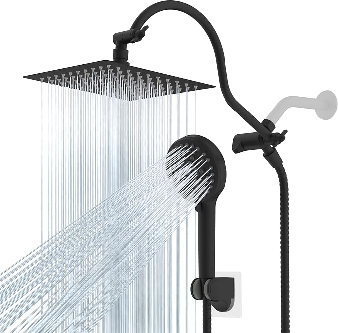 Premium all-metal construction, cUPC certified, 8-inch high-pressure rainfall showerhead.