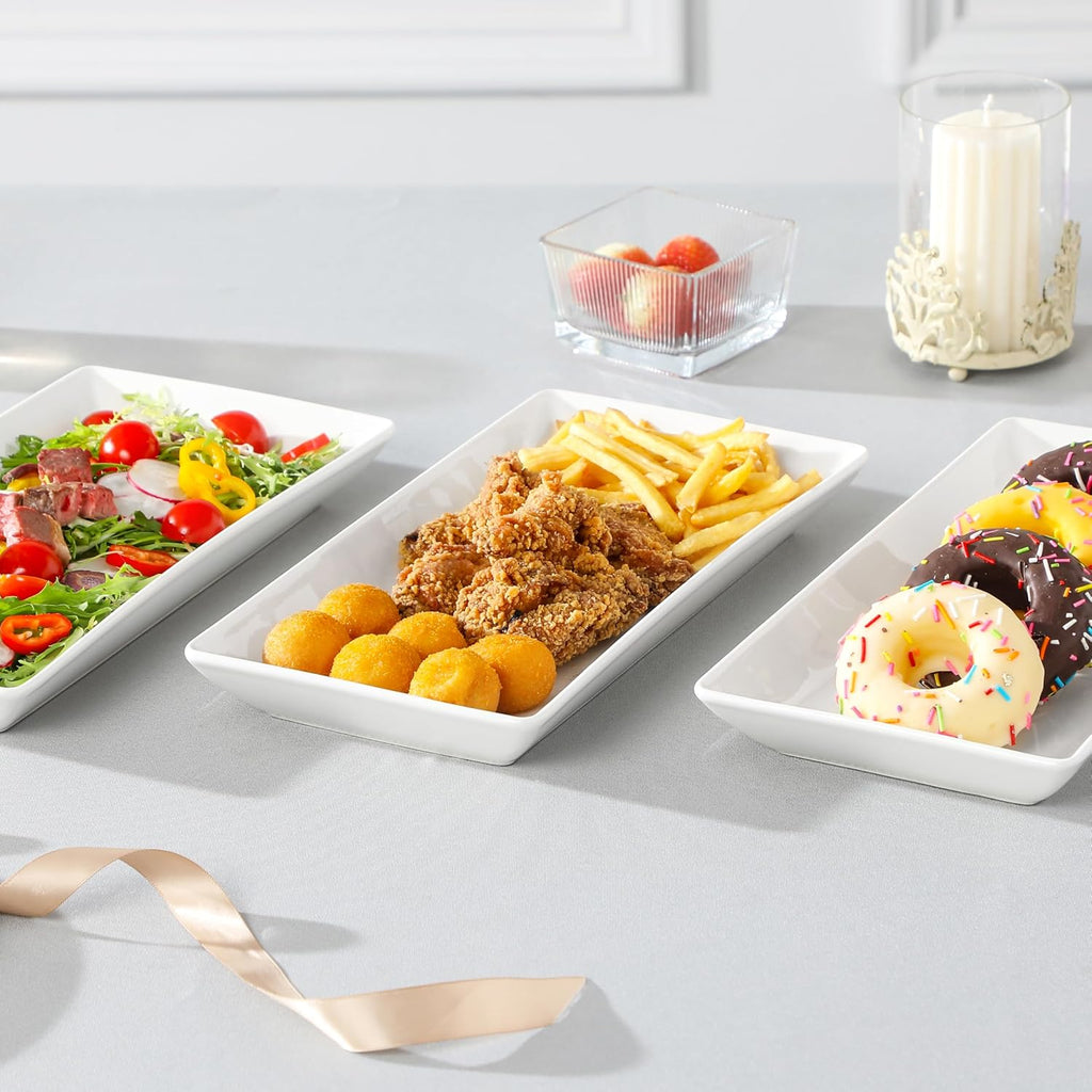 3-Tier Serving Tray: 12-Inch White Porcelain Trays with Collapsible Gold Metal Stand – Dessert Display Stand