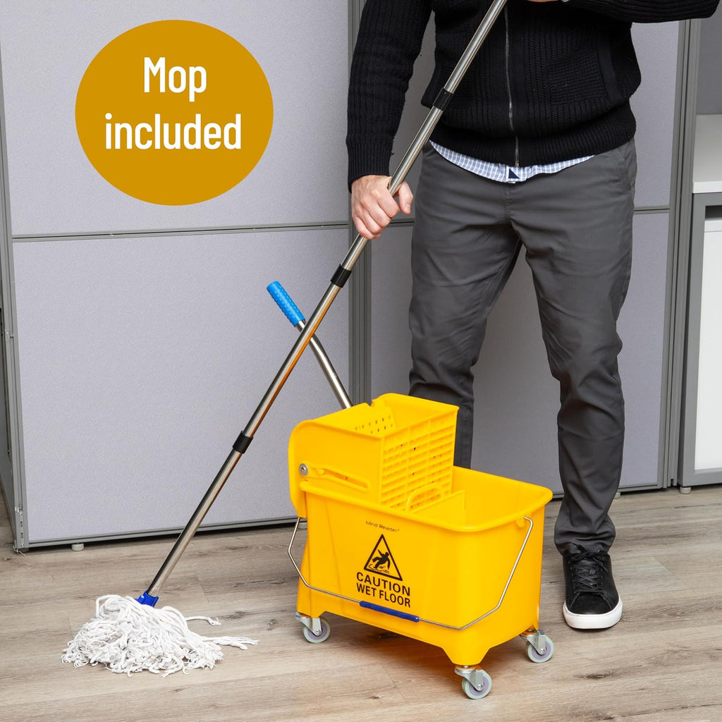 Mind Reader Mop & Bucket Set with Wringer, 5.5 Gallon Wheeled Cleaning System