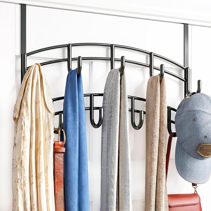 Bronze Multi-Purpose Door Rack, 9 Hooks Over The Door Coat & Towel Hanger