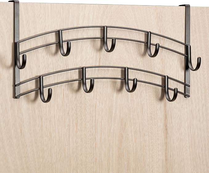 Bronze Multi-Purpose Door Rack, 9 Hooks Over The Door Coat & Towel Hanger